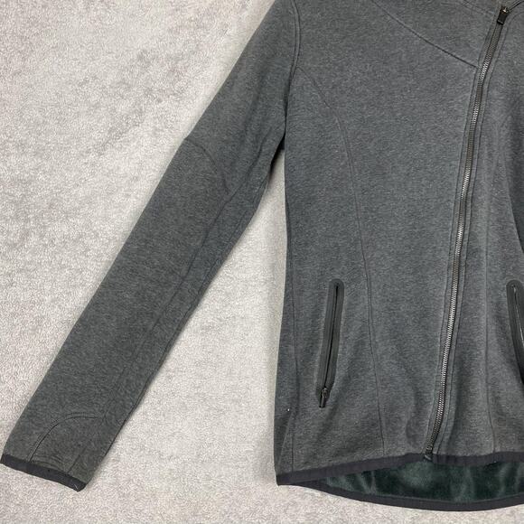 Athleta Jacket Womens Extra Small Gray Asymmetrical Zip Hooded Fleece Lined - Picture 4 of 16